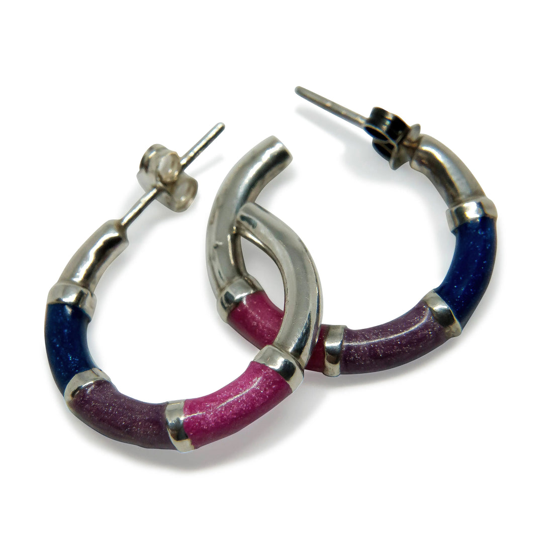 Øreringe, ørestikkere hoops, sterlingsølv, 23 x 4,5 mm, lilla, blå Beadhouse of Copenhagen