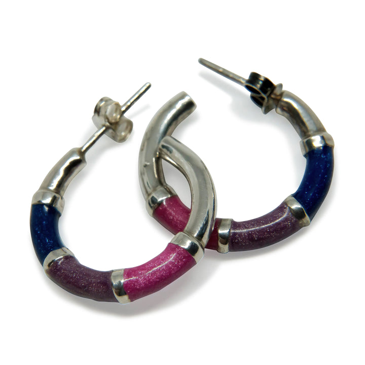 Øreringe, ørestikkere hoops, sterlingsølv, 23 x 4,5 mm, lilla, blå Beadhouse of Copenhagen