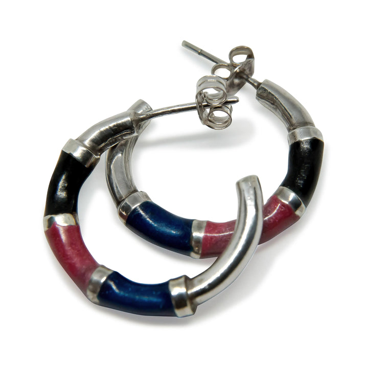 Øreringe, ørestikkere hoops, sterlingsølv, 23 x 4,5 mm, lilla, blå Beadhouse of Copenhagen