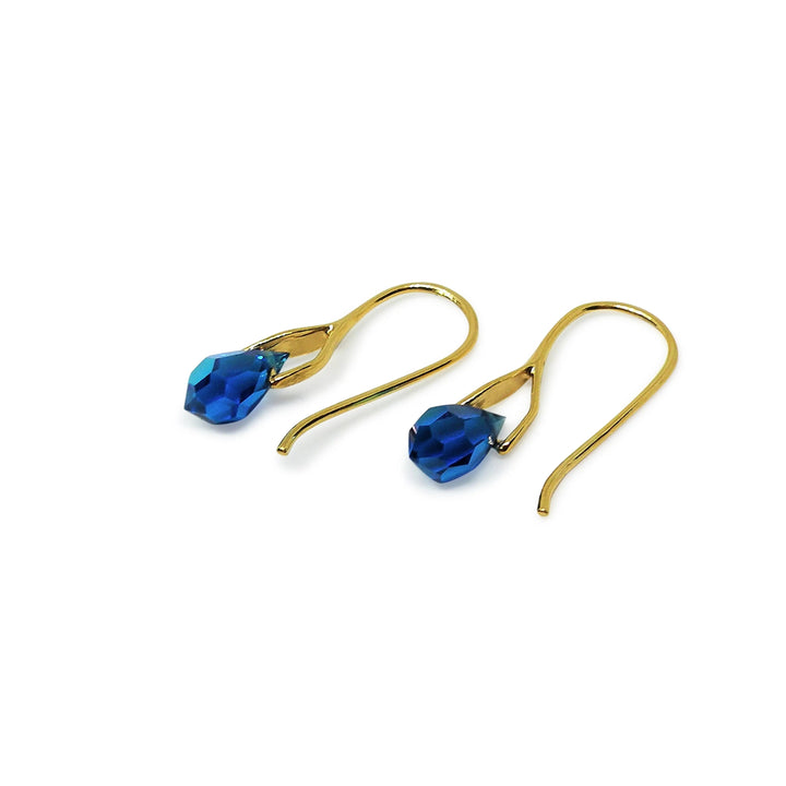 Øreringe med capri blue ab crystal drops, sterlingsølv og forgyldt sølv Beadhouse of Copenhagen