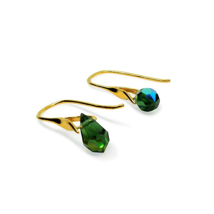 Øreringe, green tourmaline ab crystal drops i forgyldt sterlingsølv og sølv Beadhouse of Copenhagen