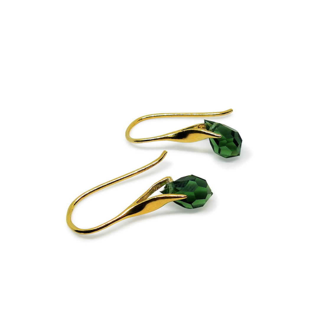 Øreringe med green tourmaline crystal drops i forgyldt sølv og sølv Beadhouse of Copenhagen