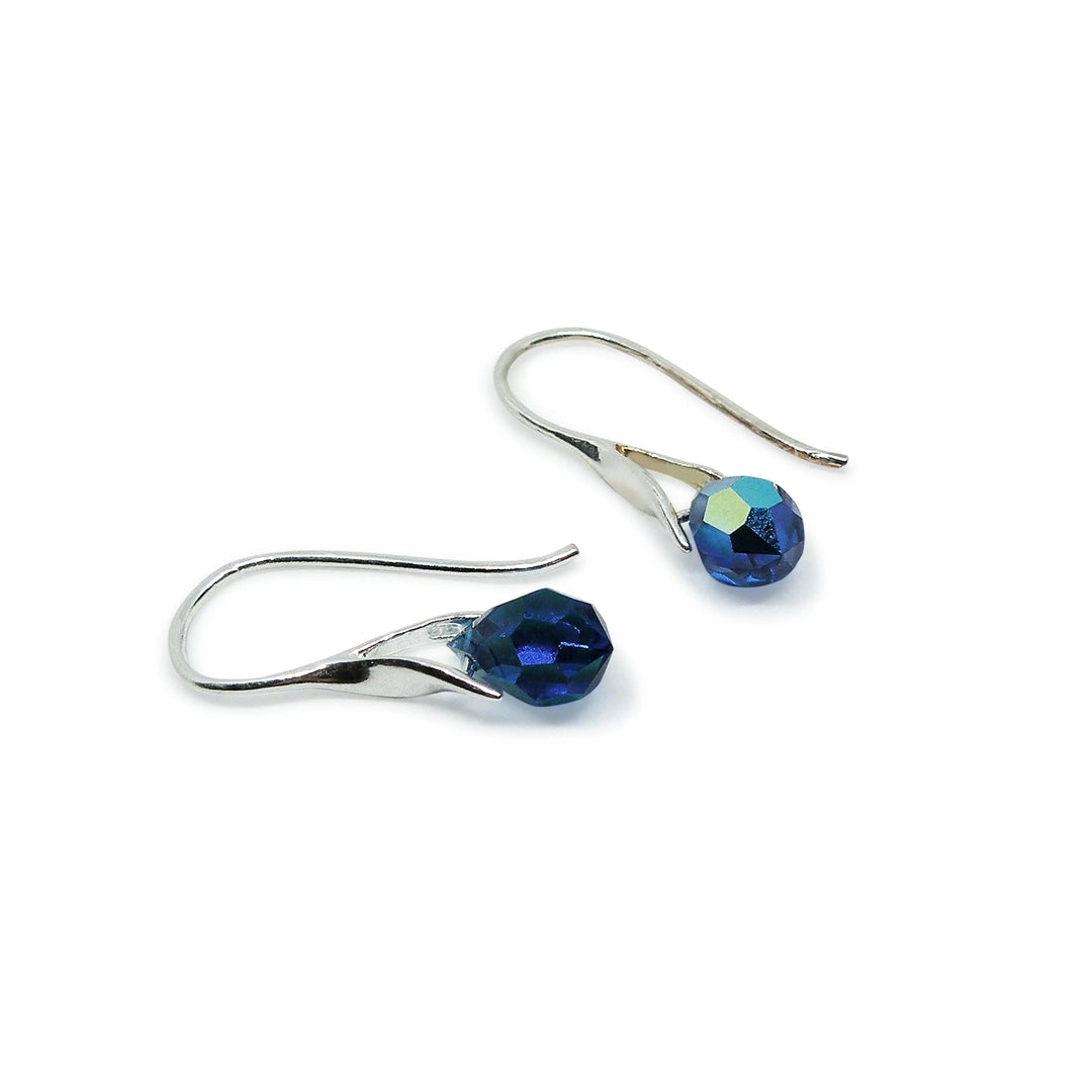 Øreringe med capri blue ab crystal drops, sterlingsølv og forgyldt sølv Beadhouse of Copenhagen