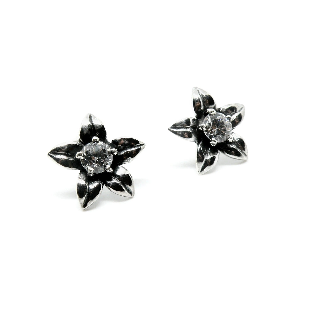 Øreringe, ørestikkere lilje med krystal, sterlingsølv, 13 mm 