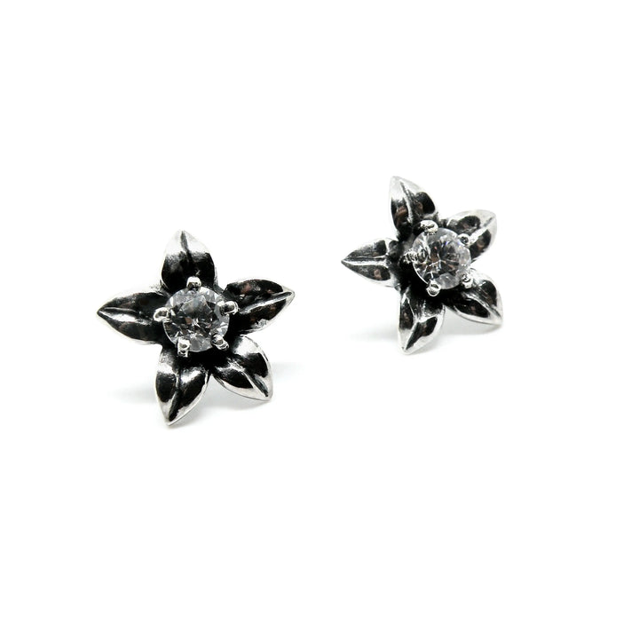 Øreringe, ørestikkere lilje med krystal, sterlingsølv, 13 mm 
