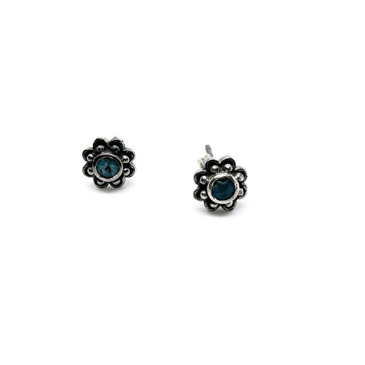 Øreringe, ørestikkere blomst med smykkesten, sterlingsølv, 6 mm Beadhouse of Copenhagen