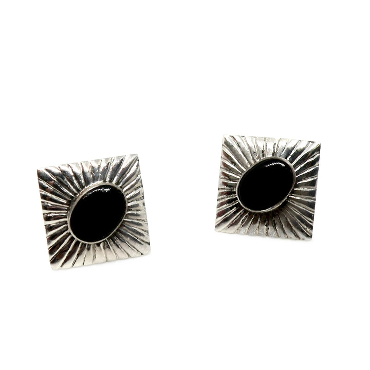 Øreringe, ørestikkere kvadrat med oval smykkesten, sterlingsølv, 13 mm Beadhouse of Copenhagen
