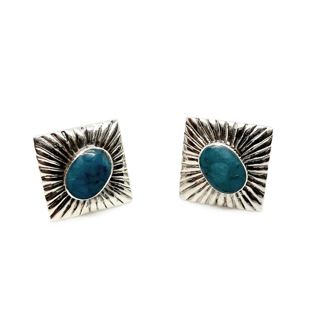 Øreringe, ørestikkere kvadrat med oval smykkesten, sterlingsølv, 13 mm Beadhouse of Copenhagen