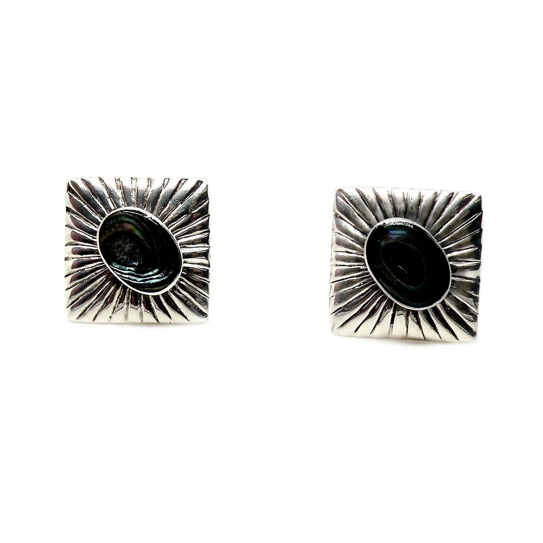Øreringe, ørestikkere kvadrat med oval smykkesten, sterlingsølv, 13 mm Beadhouse of Copenhagen