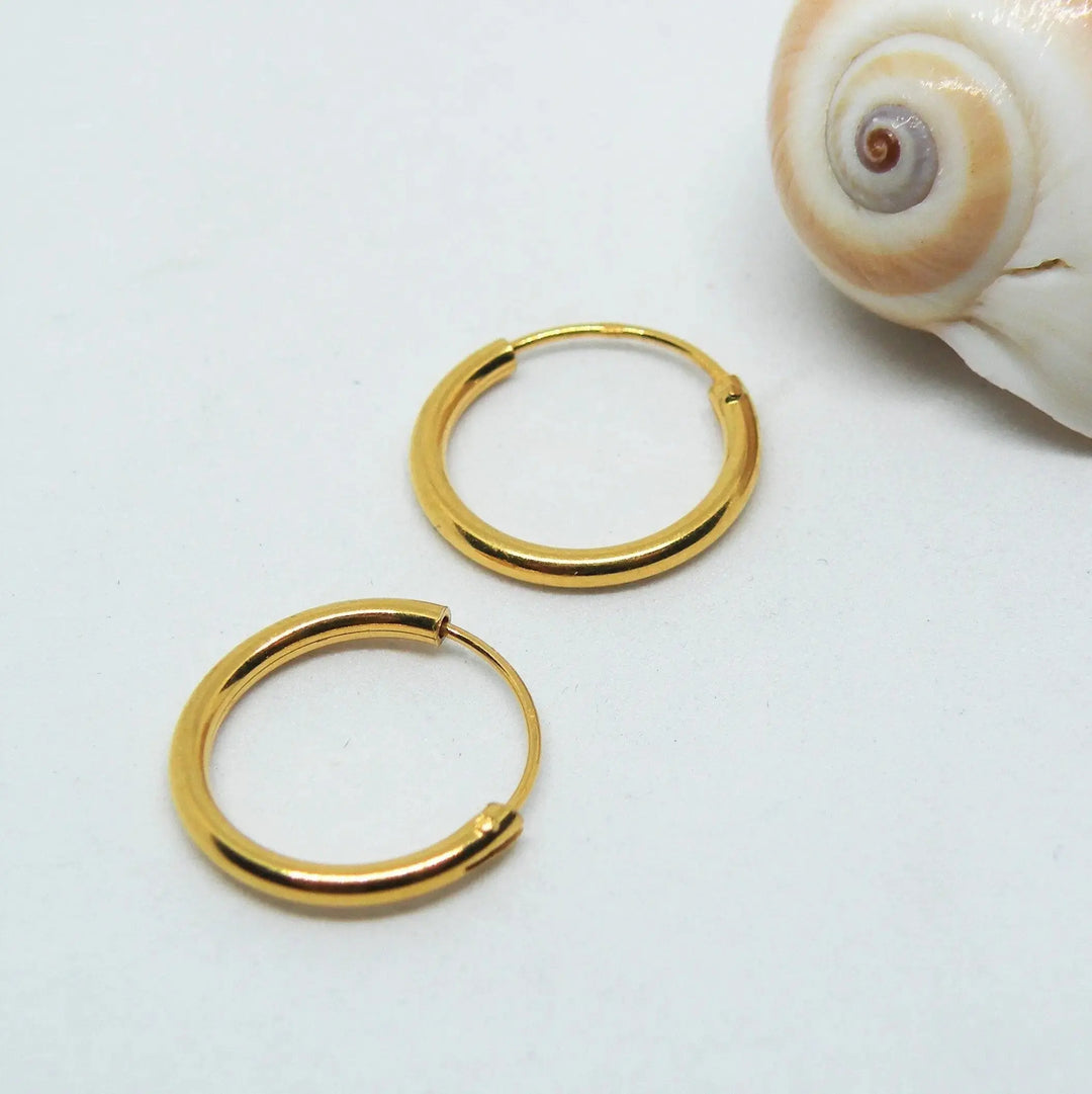 Øreringe, hoops, 14 mm, forgyldt sterlingsølv 