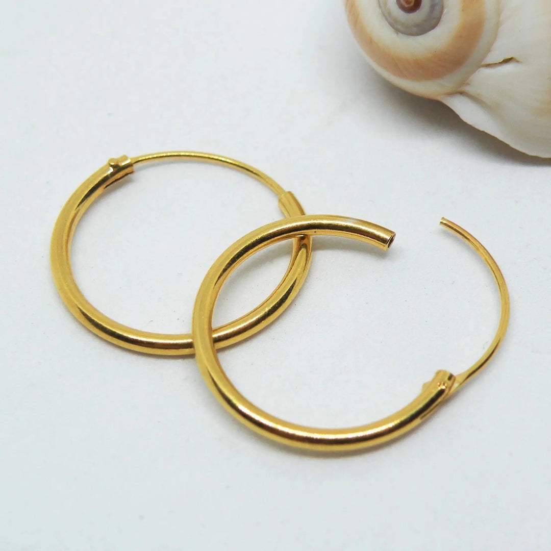 Øreringe, hoops, 18mm, forgyldt sterlingsølv 