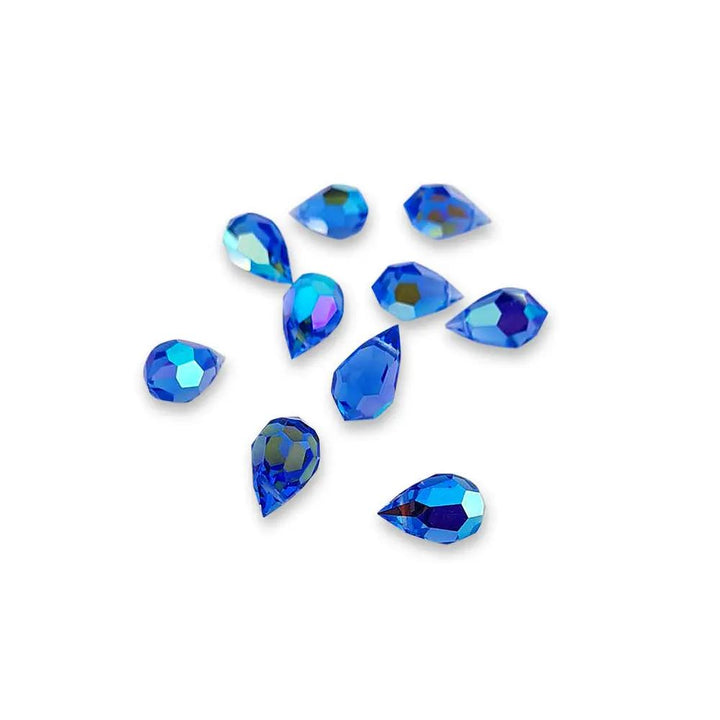 Blå glasperler, preciosa crystal drops, sapphire ab, 9 x 15 mm Beadhouse of Copenhagen