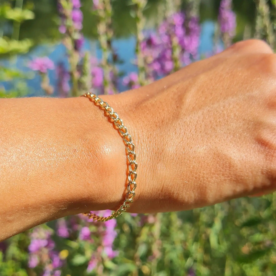 Armbånd, bismarck kæde, forgyldt messing,  16-17 cm/3,4 mm 