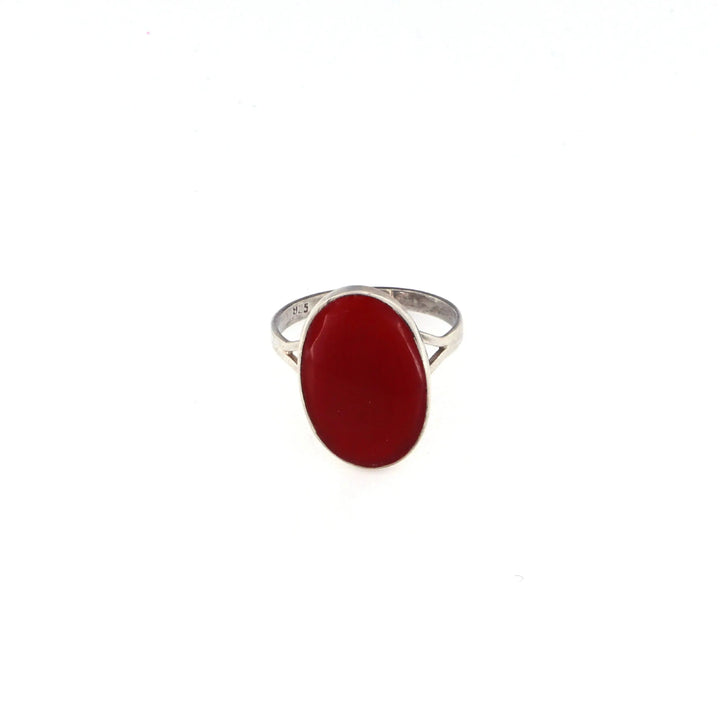 Fingerring, stor oval karneol og ben, sterlingsølv 