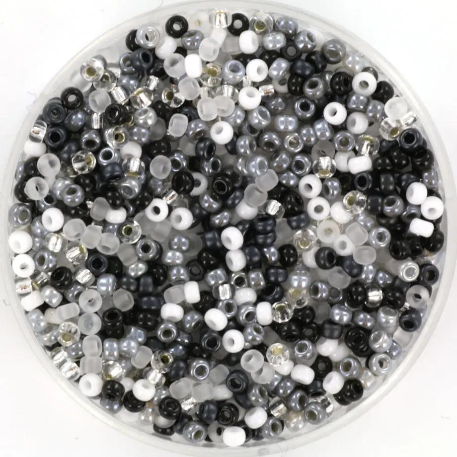 Blandede glasperler, miyuki rocailles seed beads, black and white mix Krea