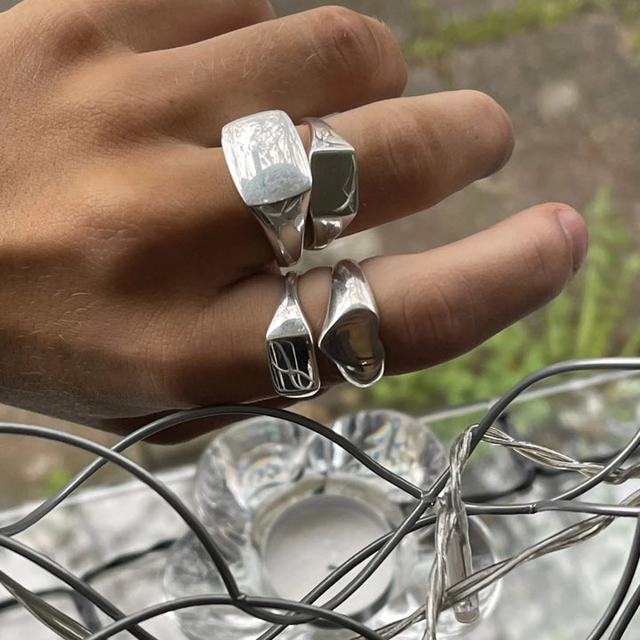 Fingerring, stor signet ring, sterlingsølv 