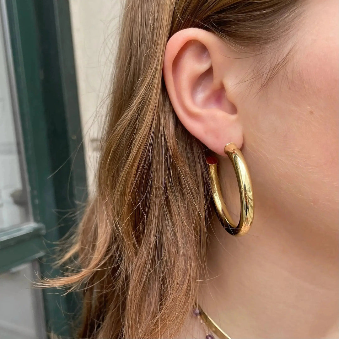 Øreringe chunky hoops, forsølvet og forgyldt messing, 48 x 6 mm 